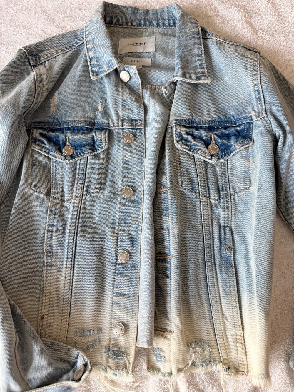 Light Wash Ombre Distressed Denim Jacket